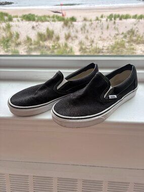 Vans Classic Slip-On Black Canvas Sneakers NWOB Men's 8.5 / Women's 10